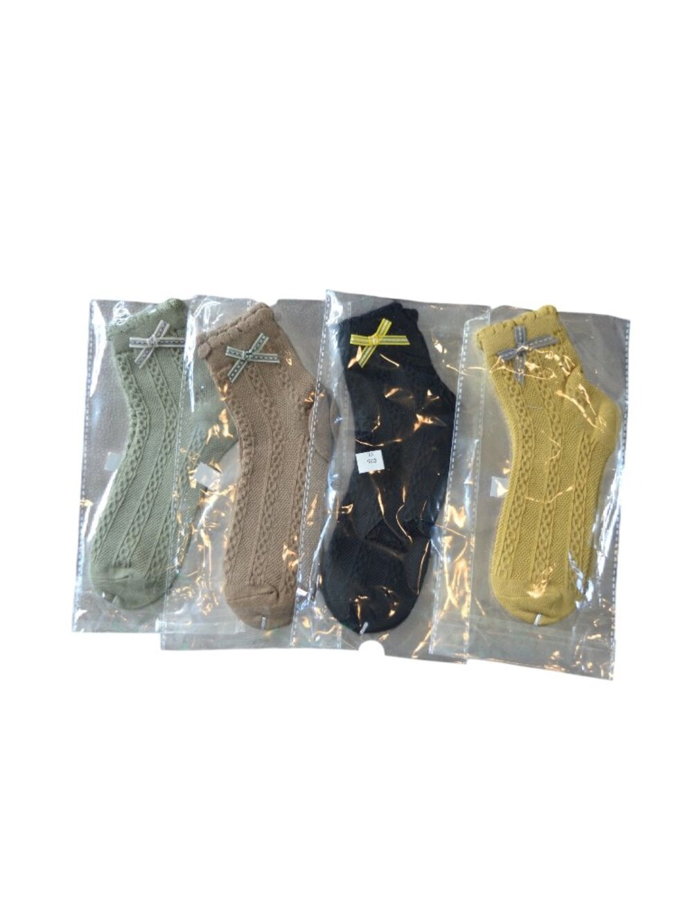 New 4 Pack Girls Dressy Church Socks Bow Accent Size XL Green Beige Black Yellow